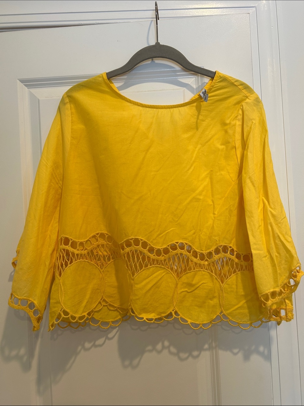 Mango Yellow Eyelet Cropped Top - Picture 2 of 3